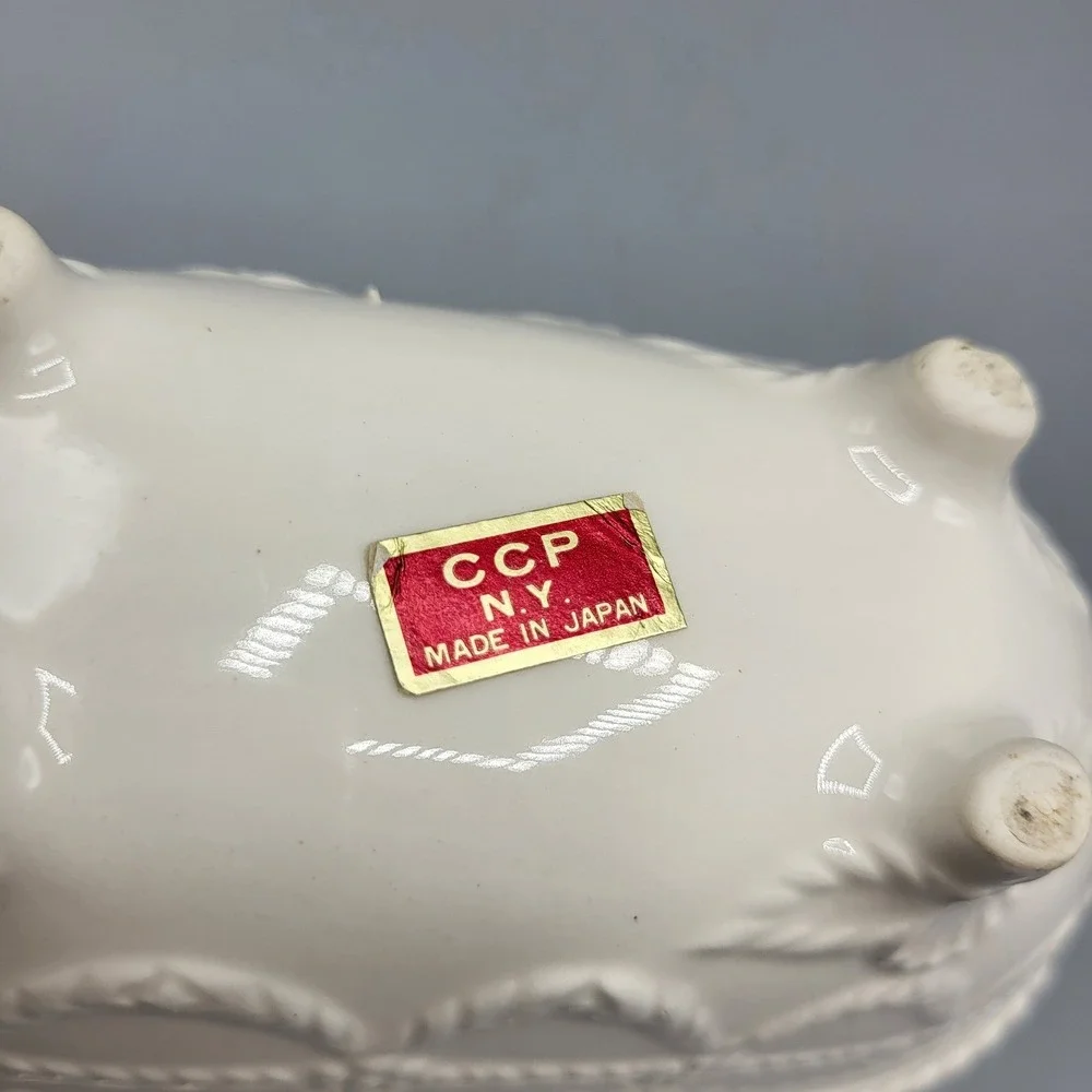 Vintage CCP NY Miniature Bathtub Soap Dish White Ceramic Embossed Made in Japan